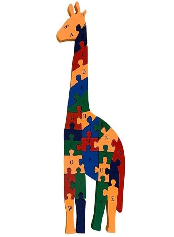 SubiMouIQ Animal Shaped Wooden Jigsaw Puzzles - Alphabet & Numbers Learning Toy for Kids || Educational Puzzle for Toddlers, Early Learning Activity || Educational Gift (Giraffe) - Image 1